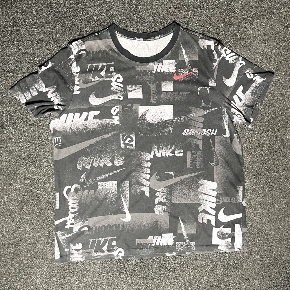 Nike Men’s Black “Swoosh” All Over Print Dri-Fit Shirt